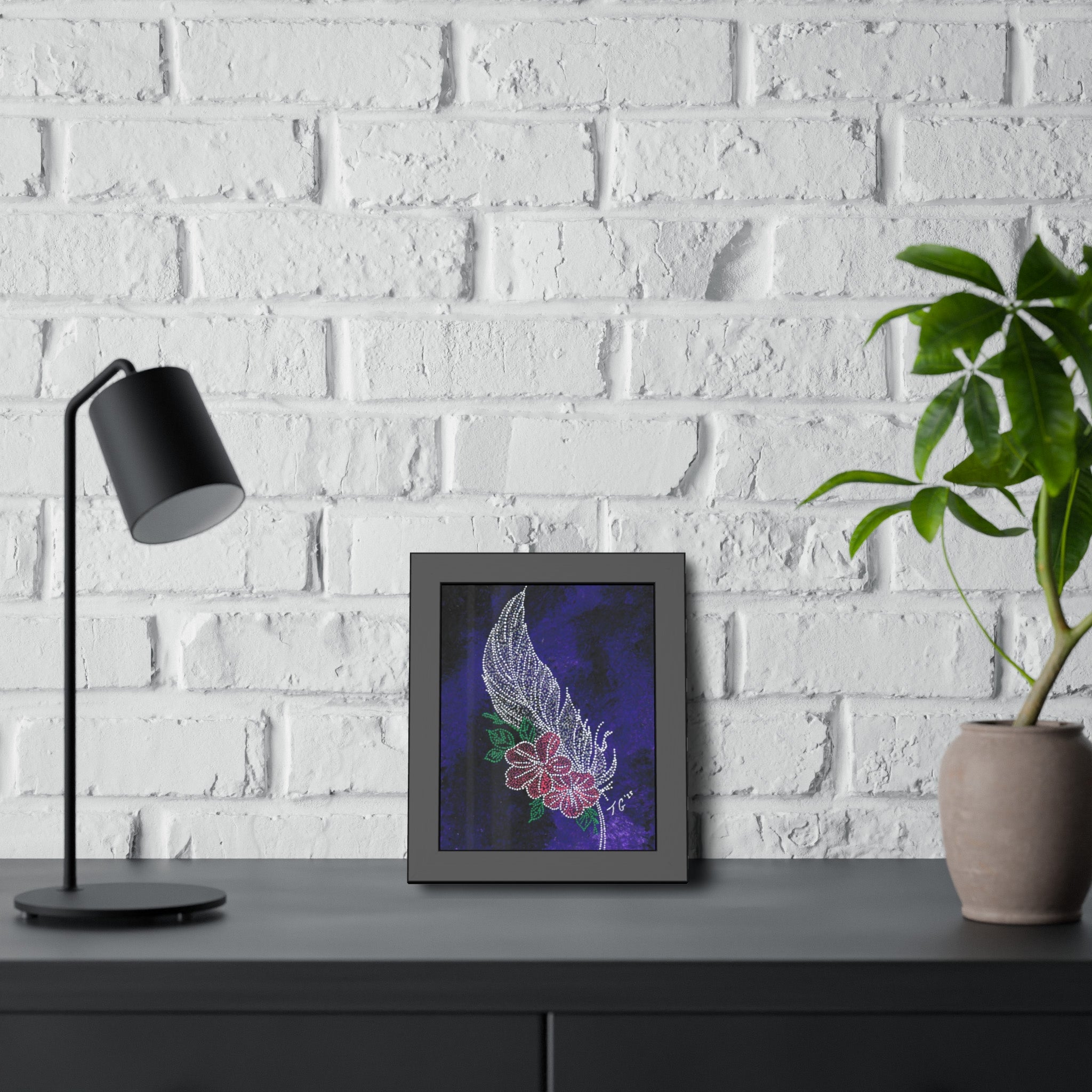 Hand Painted Acrylic Floral Feather Print