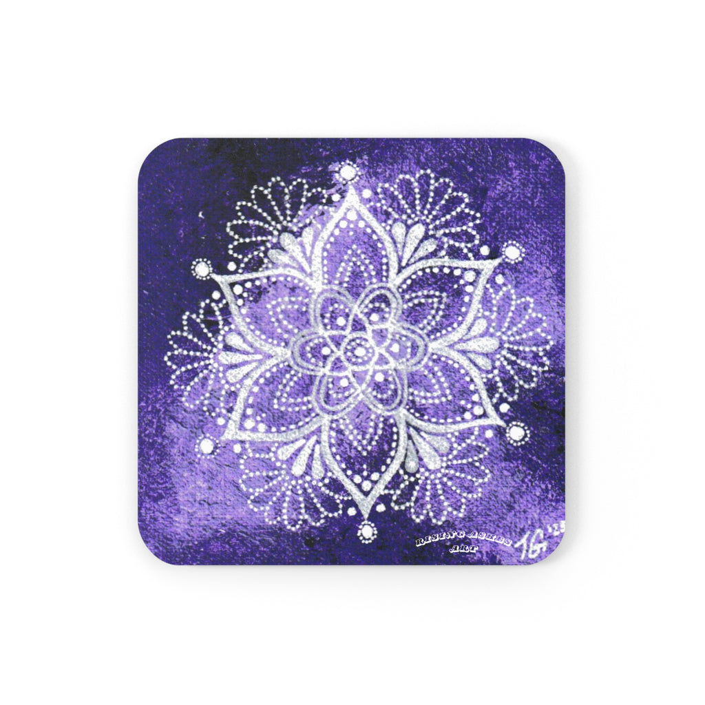 Hand Painted Acrylic Purple Mandala Print Cork Coaster
