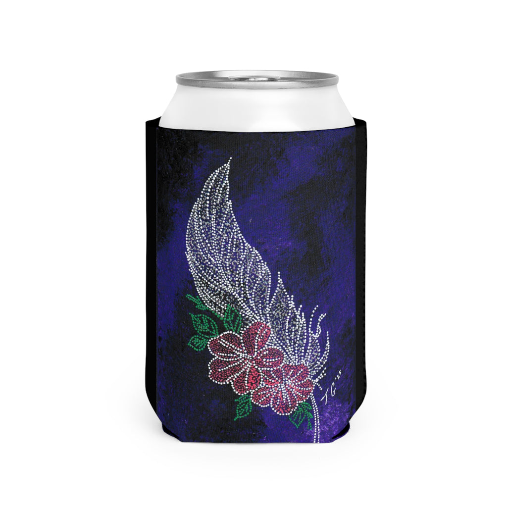 Hand Painted Acrylic Floral Feather Print Can Cooler Sleeve