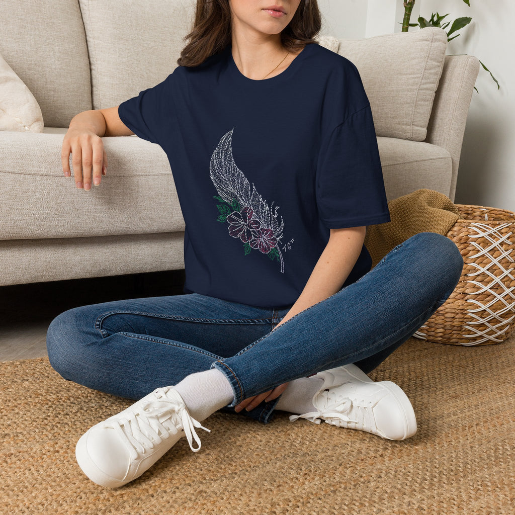 Floral Feather Acrylic Print T-Shirt