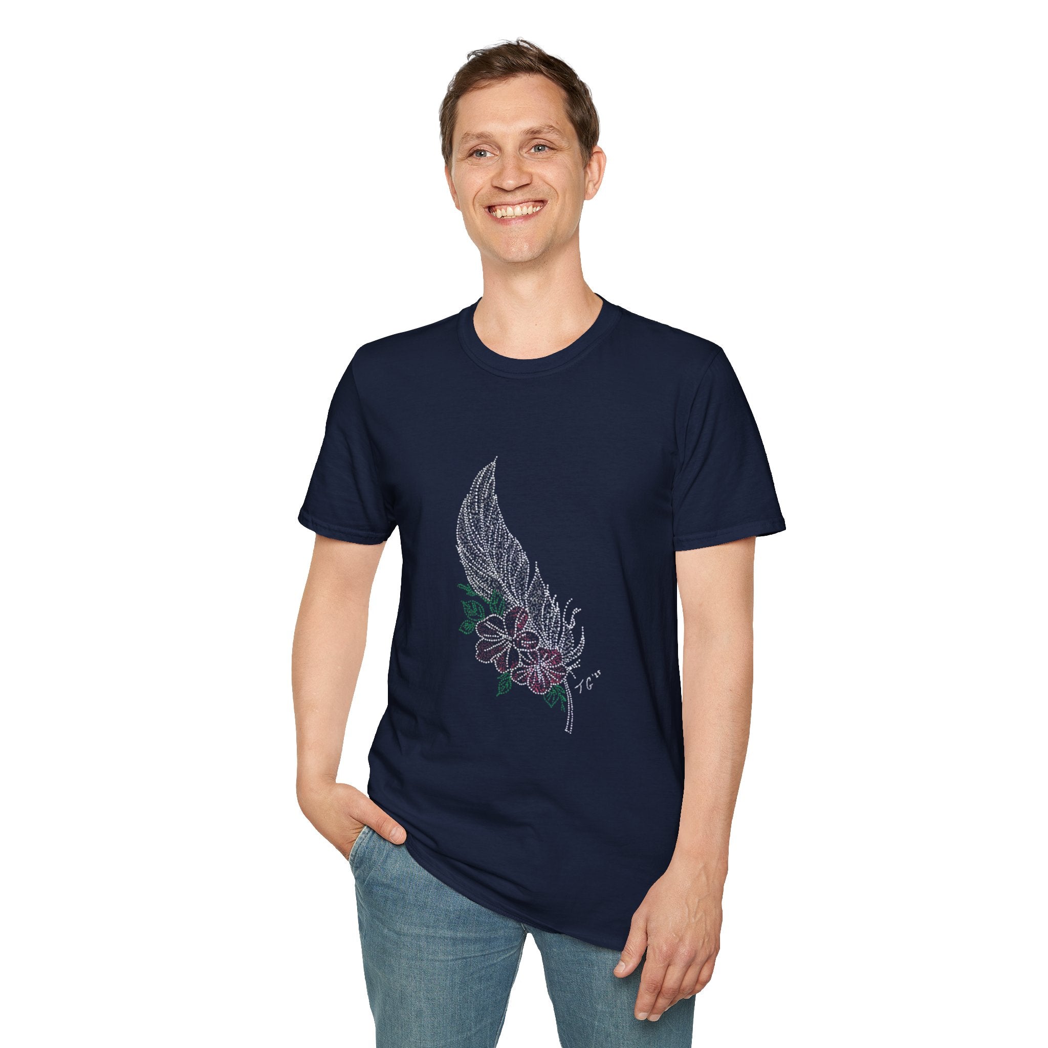 Floral Feather Acrylic Print T-Shirt