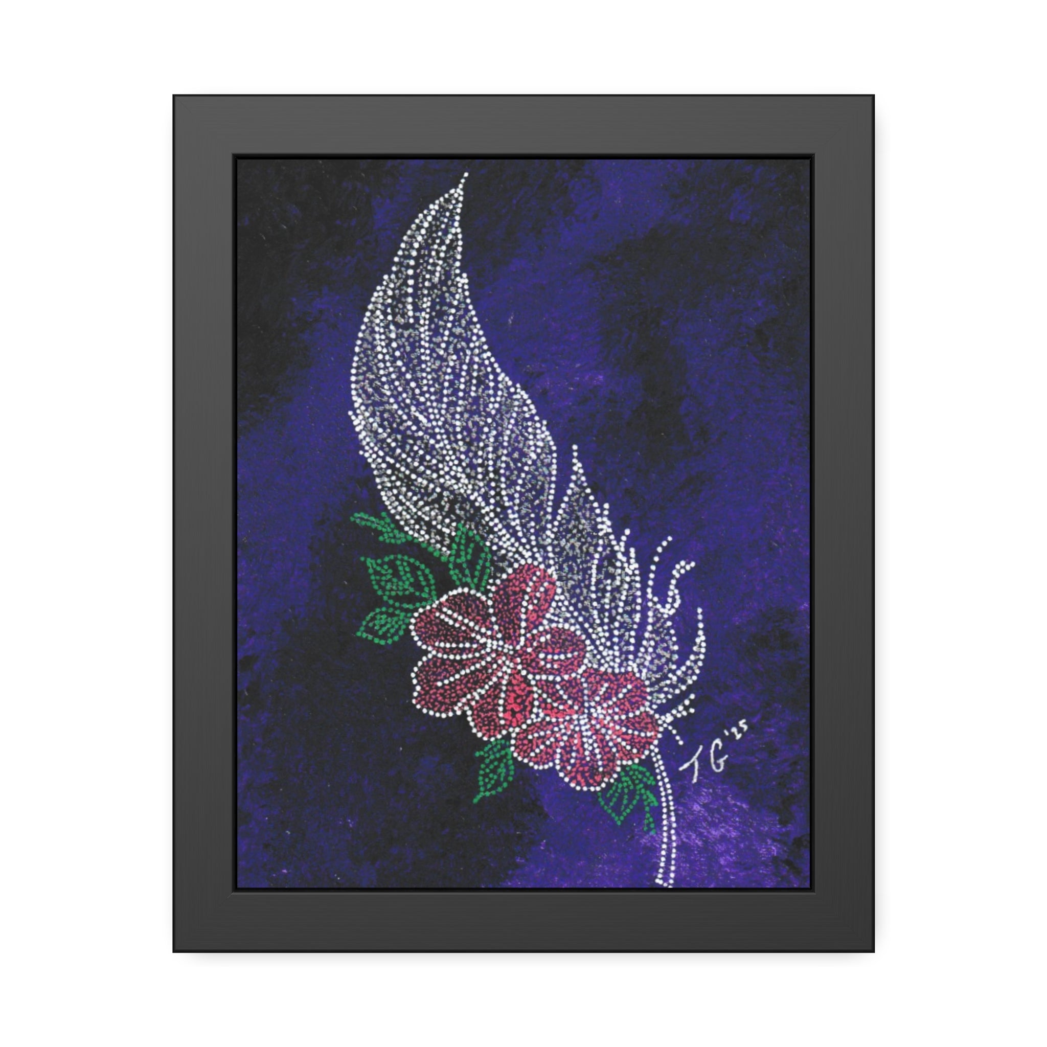 Hand Painted Acrylic Floral Feather Print