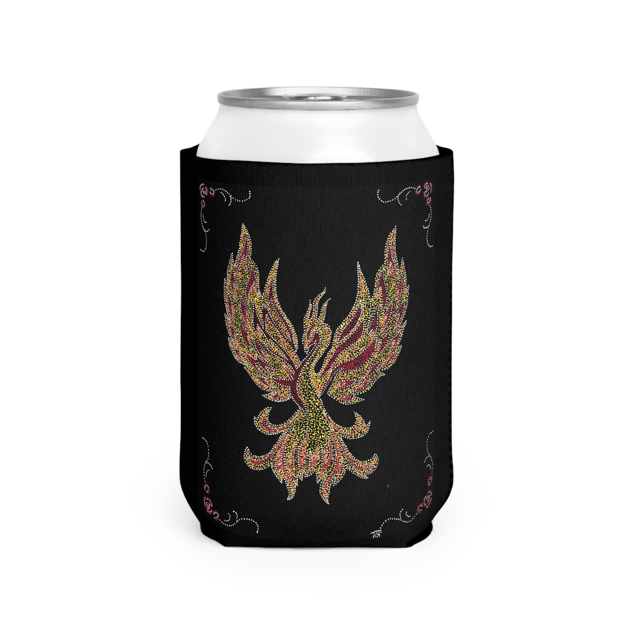 Hand Painted Acrylic Phoenix Print Can Cooler Sleeve