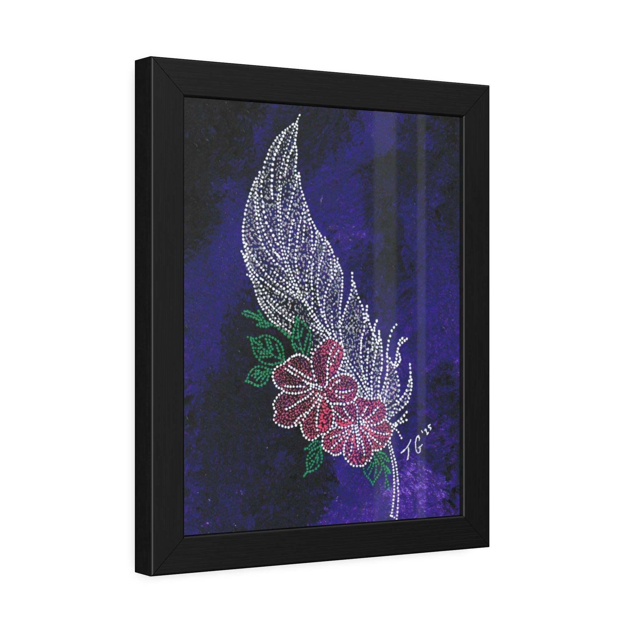 Hand Painted Acrylic Floral Feather Print