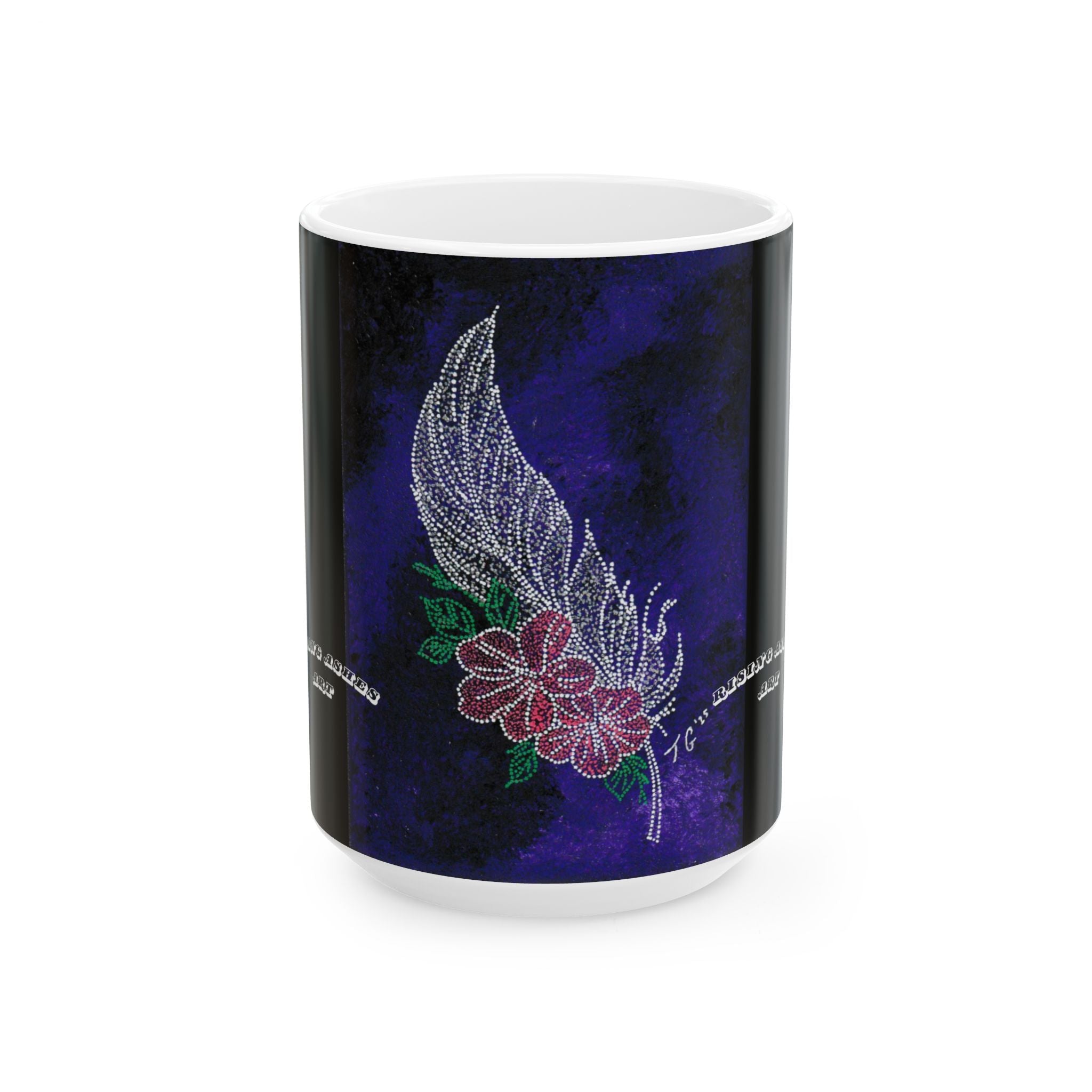 Hand Painted Acrylic Floral Feather Print Mug- White(11oz & 15oz)