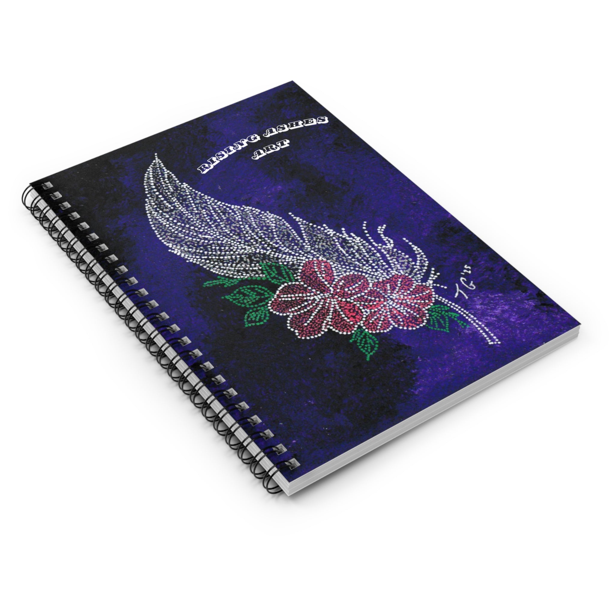 Hand Painted Acrylic Floral Feather Print Spiral Notebook