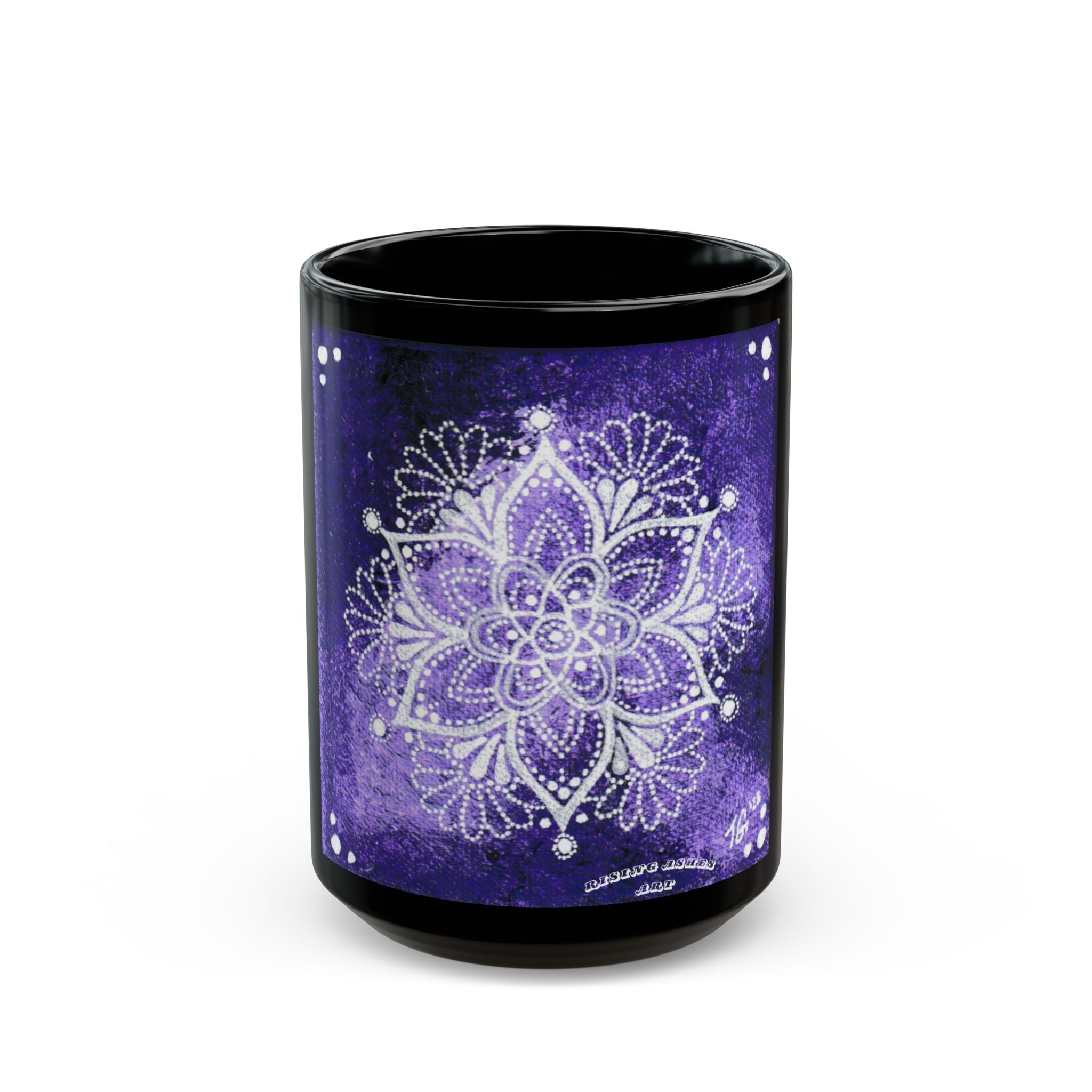 Hand Painted Purple Mandala Print Travel Mug- Black(11oz & 15oz)