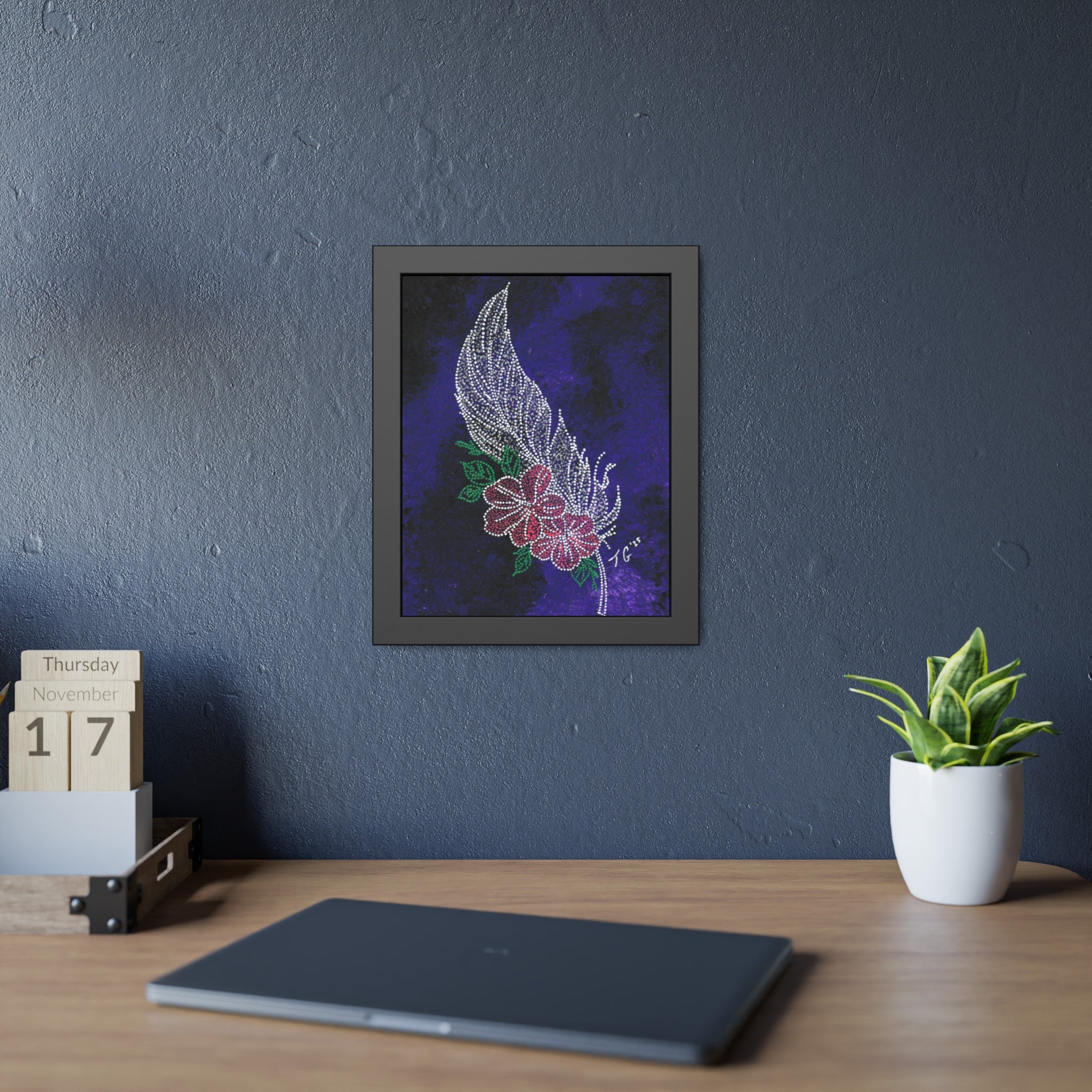 Hand Painted Acrylic Floral Feather Print