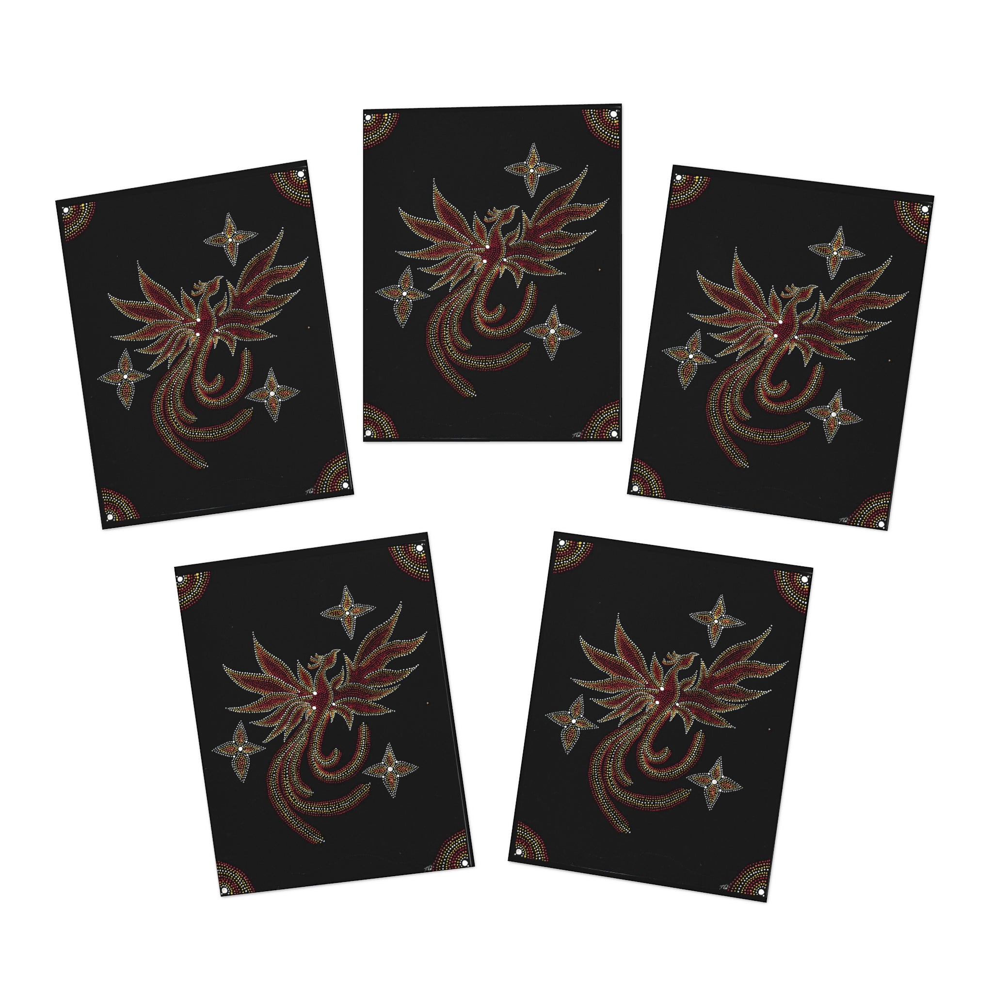 Hand Painted Acrylic Phoenix Star Print Greeting Cards – (5-Pack)
