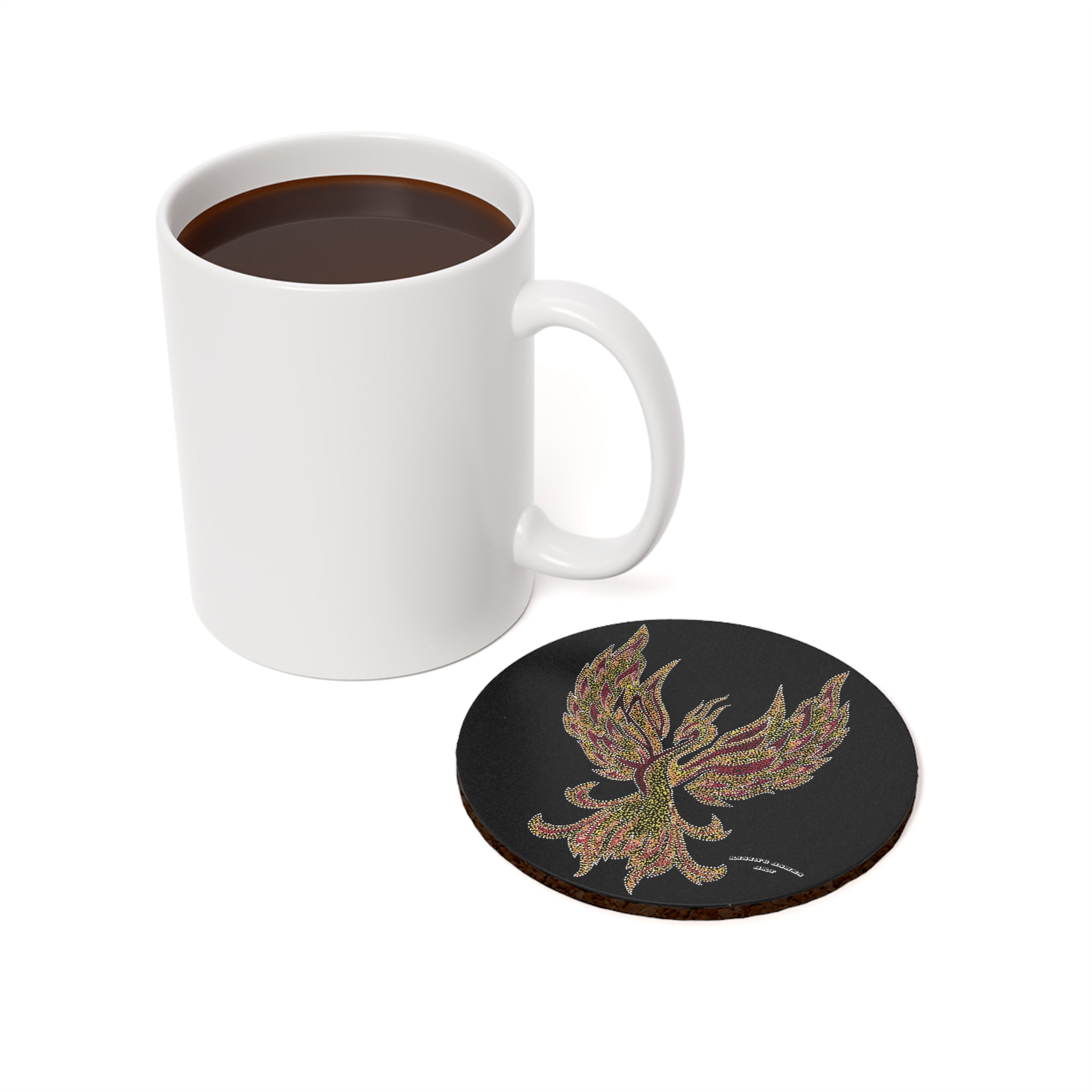 Hand Painted Acrylic Phoenix Print Cork Coaster