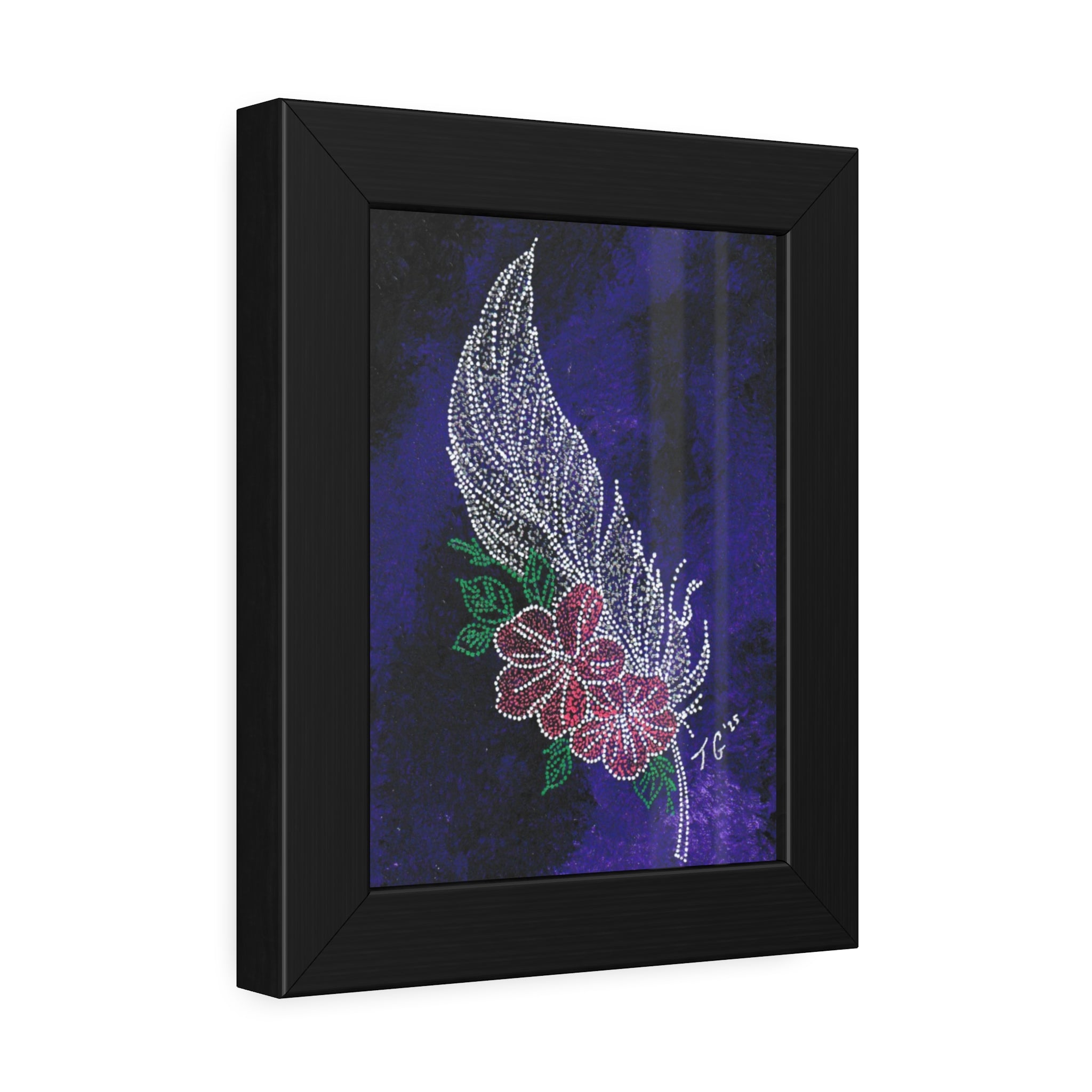 Hand Painted Acrylic Floral Feather Print