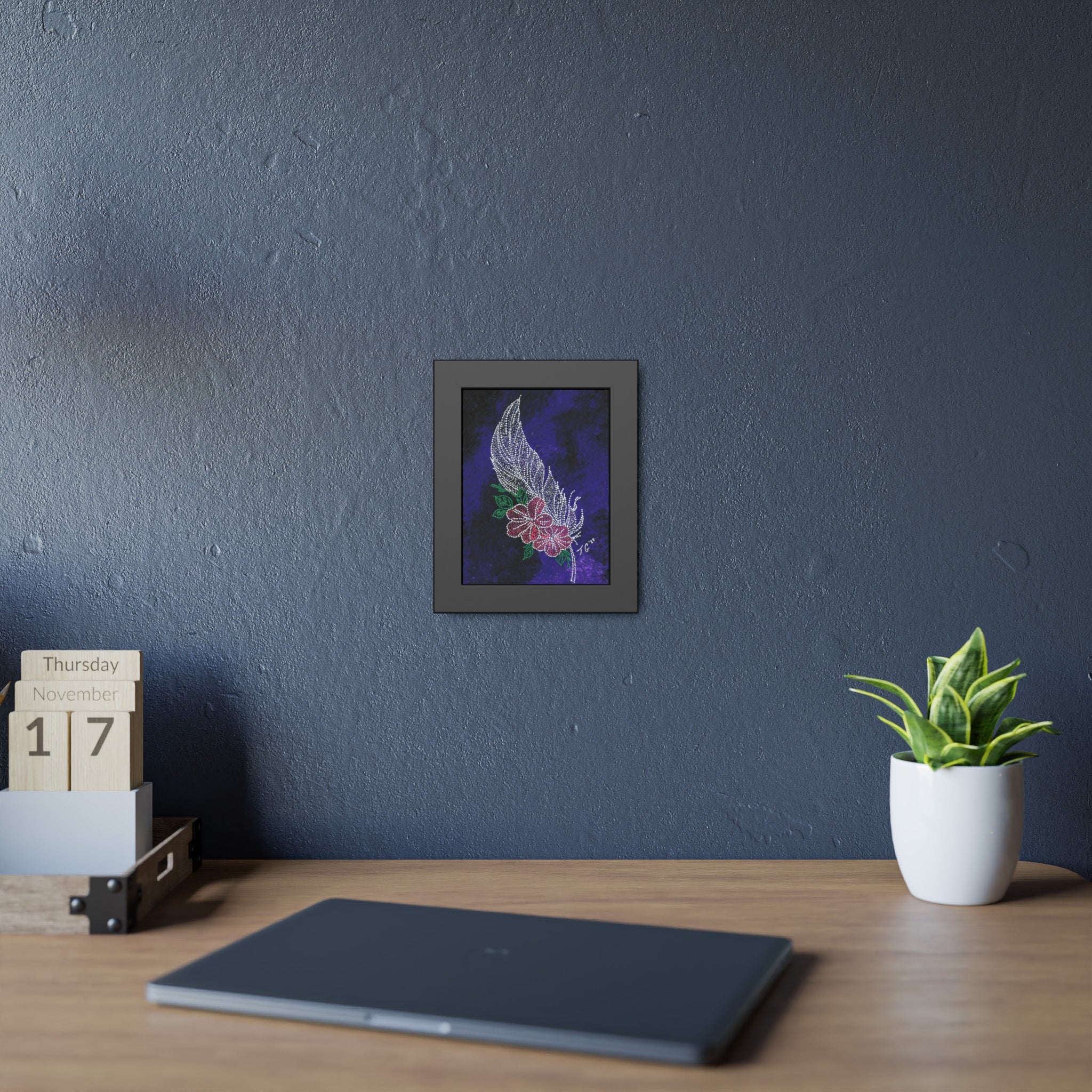 Hand Painted Acrylic Floral Feather Print