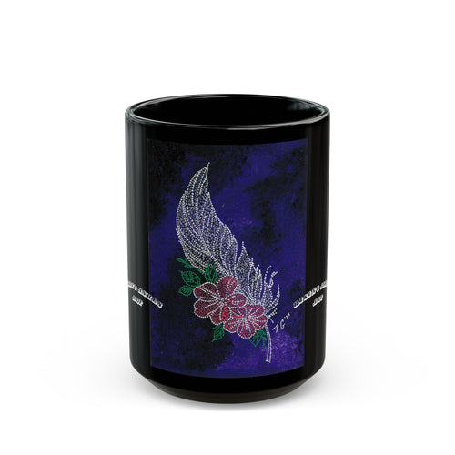 Hand Painted Acrylic Floral Feather Print Mug- Black(11oz & 15oz)