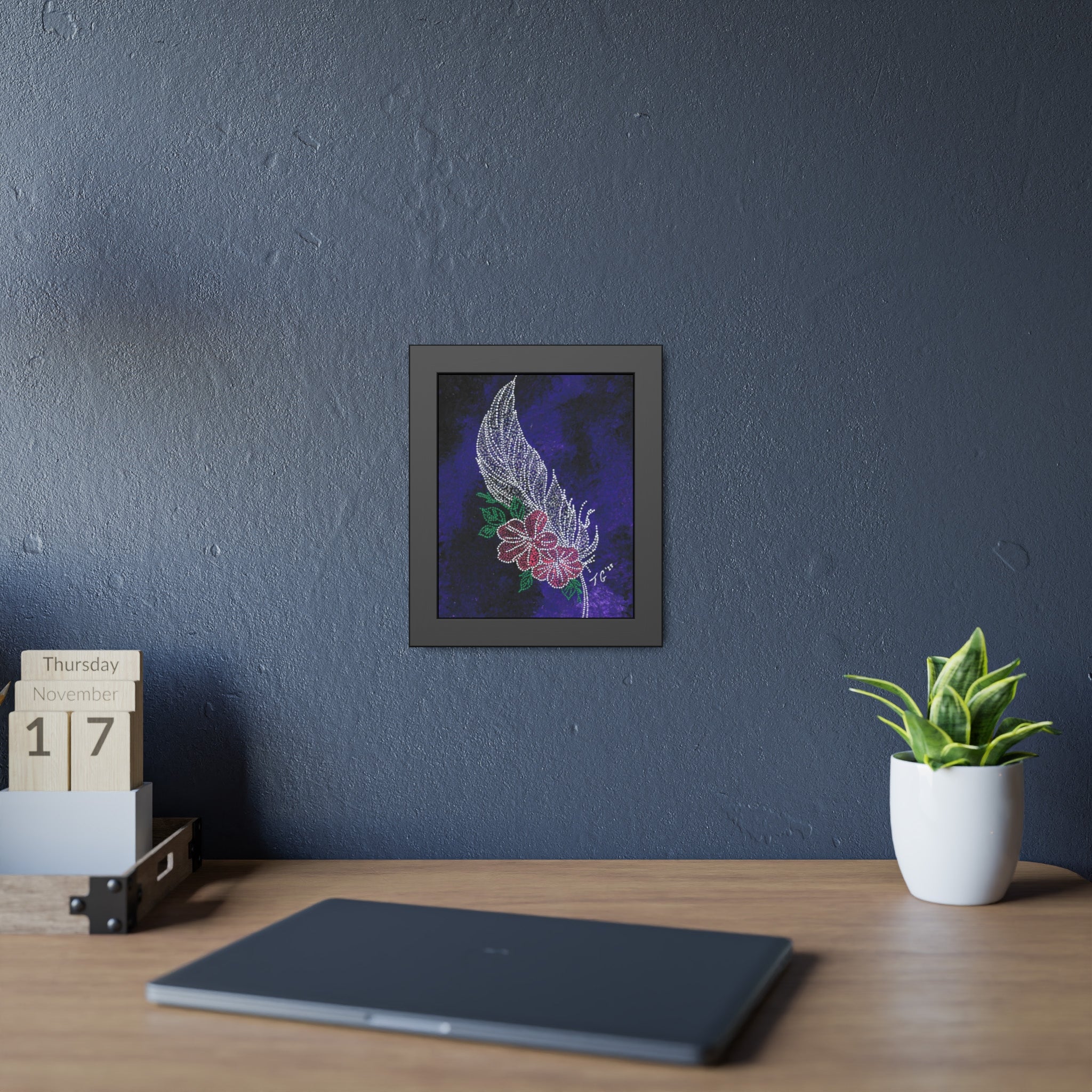 Hand Painted Acrylic Floral Feather Print
