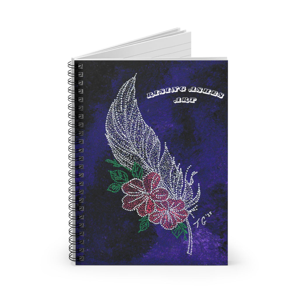 Hand Painted Acrylic Floral Feather Print Spiral Notebook